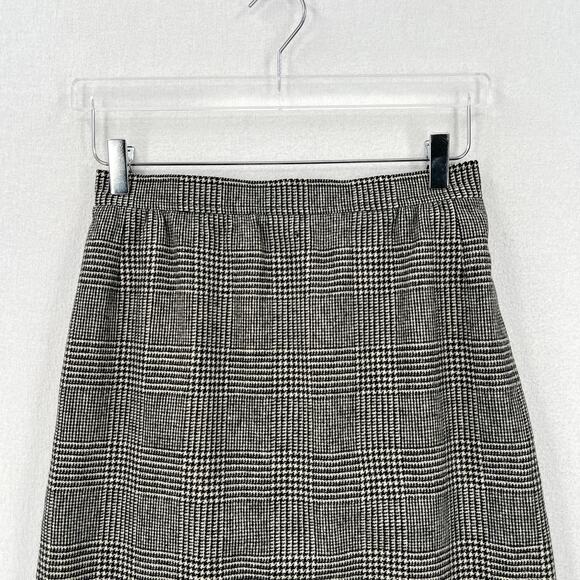 VINTAGE 70s SAINT LAURENT Wool Houndstooth Plaid Pencil Skirt XS Black White - Picture 4 of 16